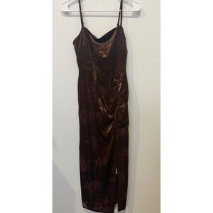 NWT‎ Taylor Brown Velvet Burnout Floral Ruched Midi Dress Size 6